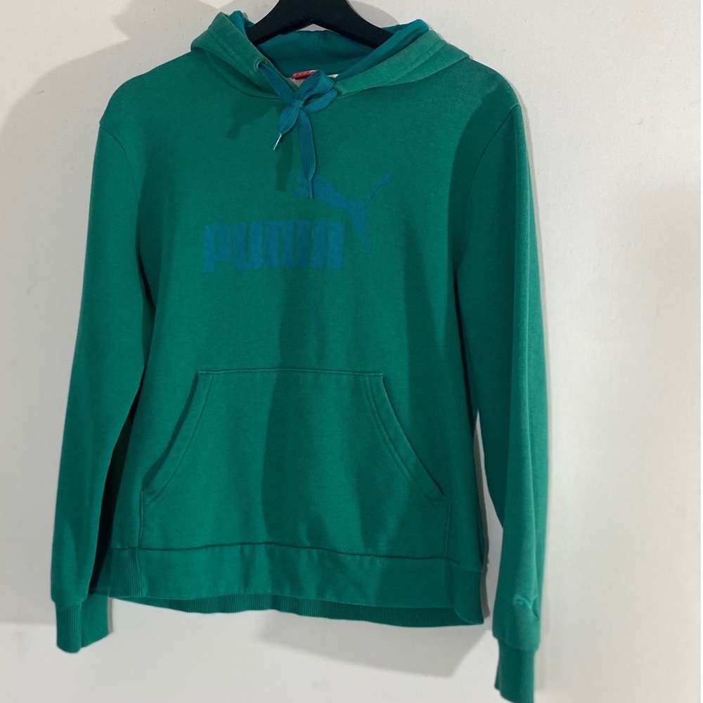 Puma Hoodie Women Medium Green Excellent Sportlifestyle Logo Pullover Sweatshirt